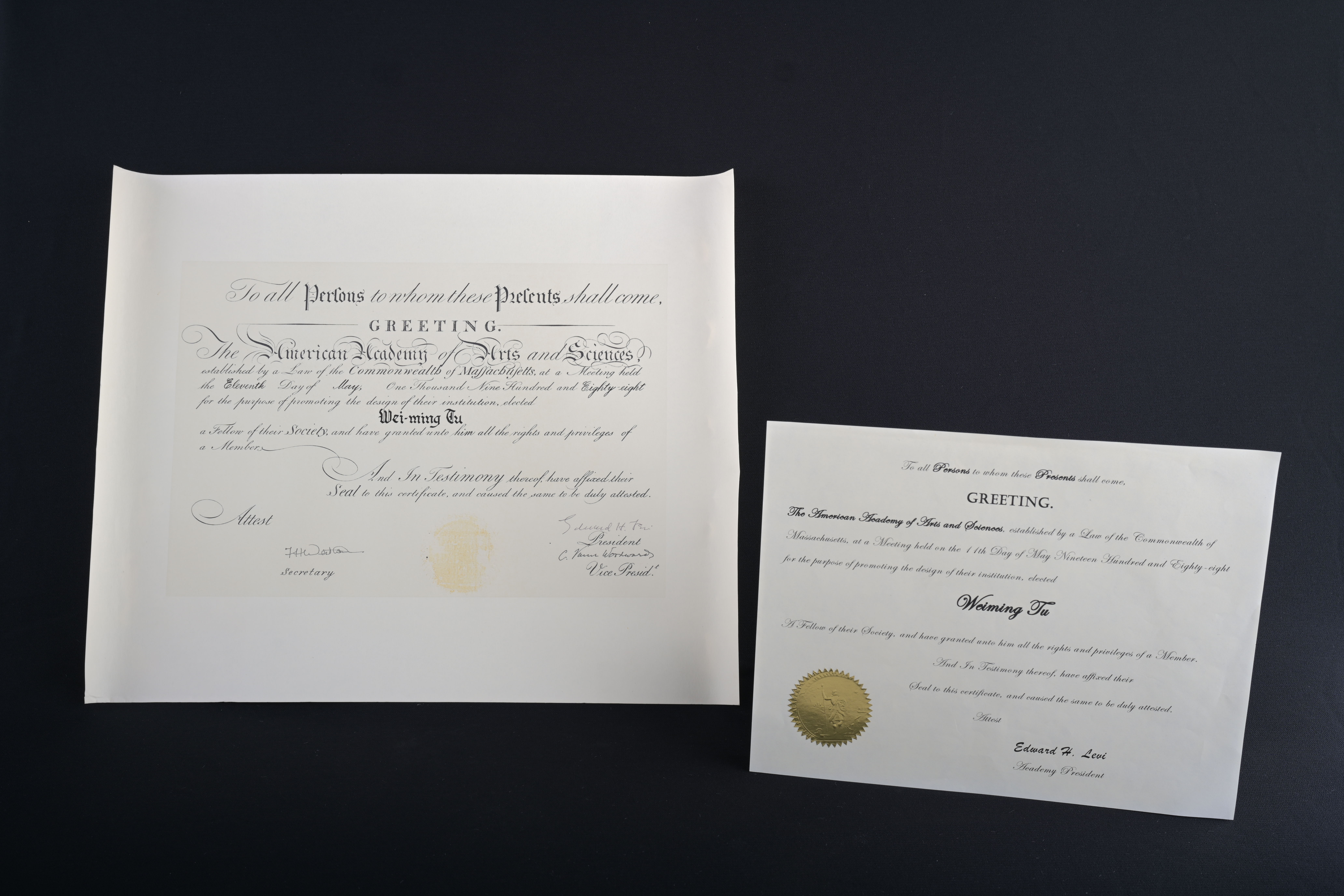 【美國藝術與科學院院士(Fellow of the American Academy of Arts and Sciences)】證書