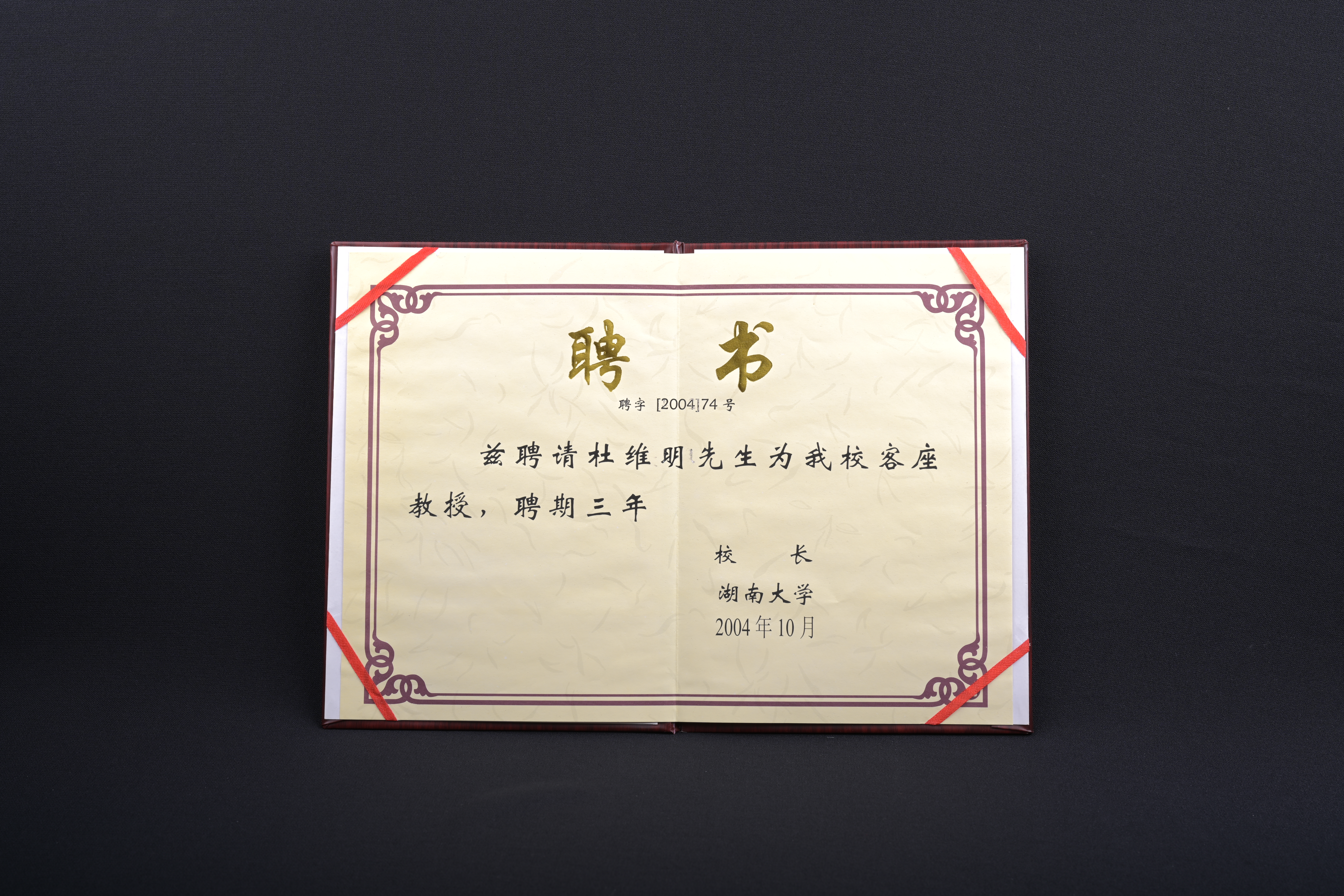 【湖南大學客座教授】聘書