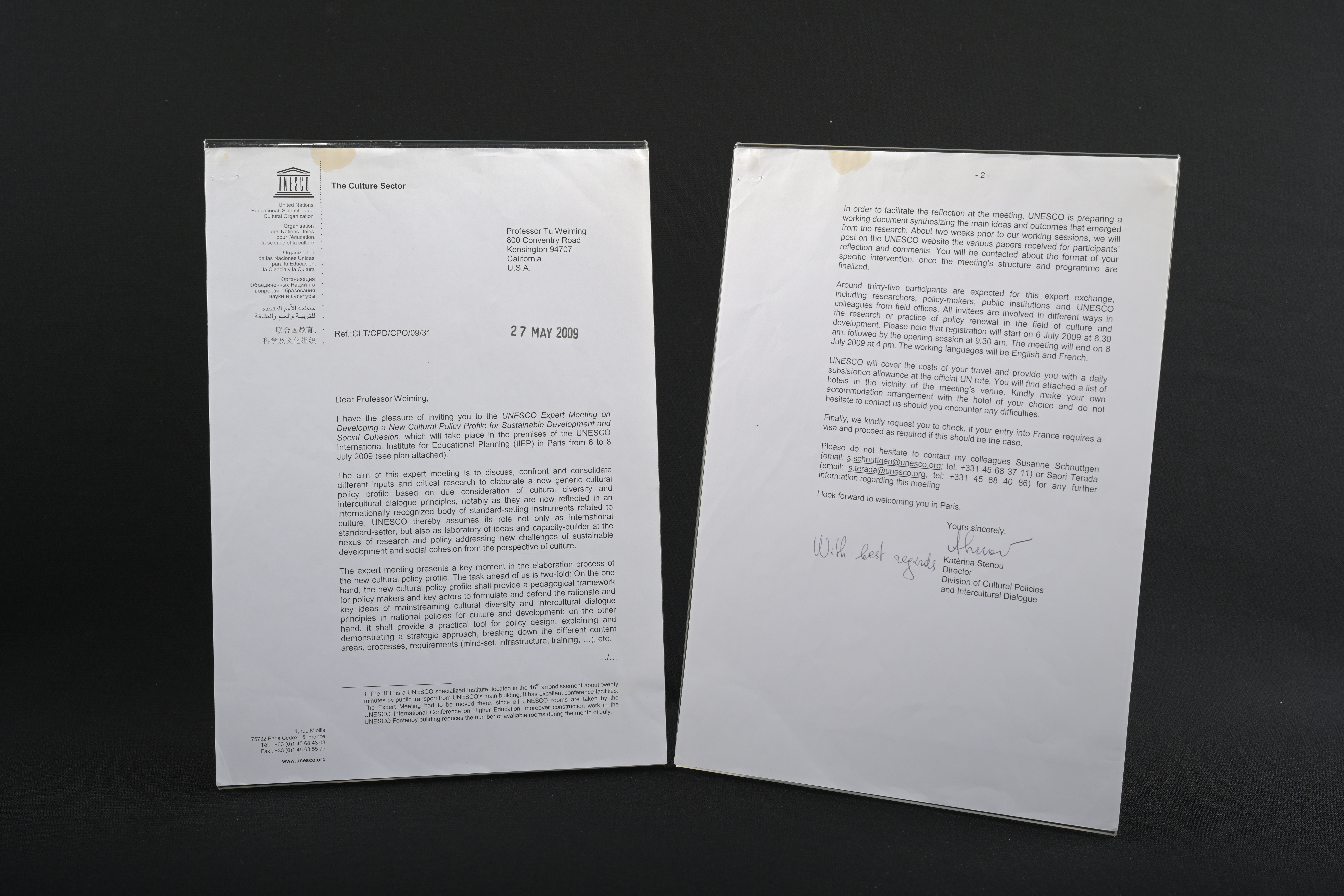 【聯合國教科文組織專家會議】邀請信