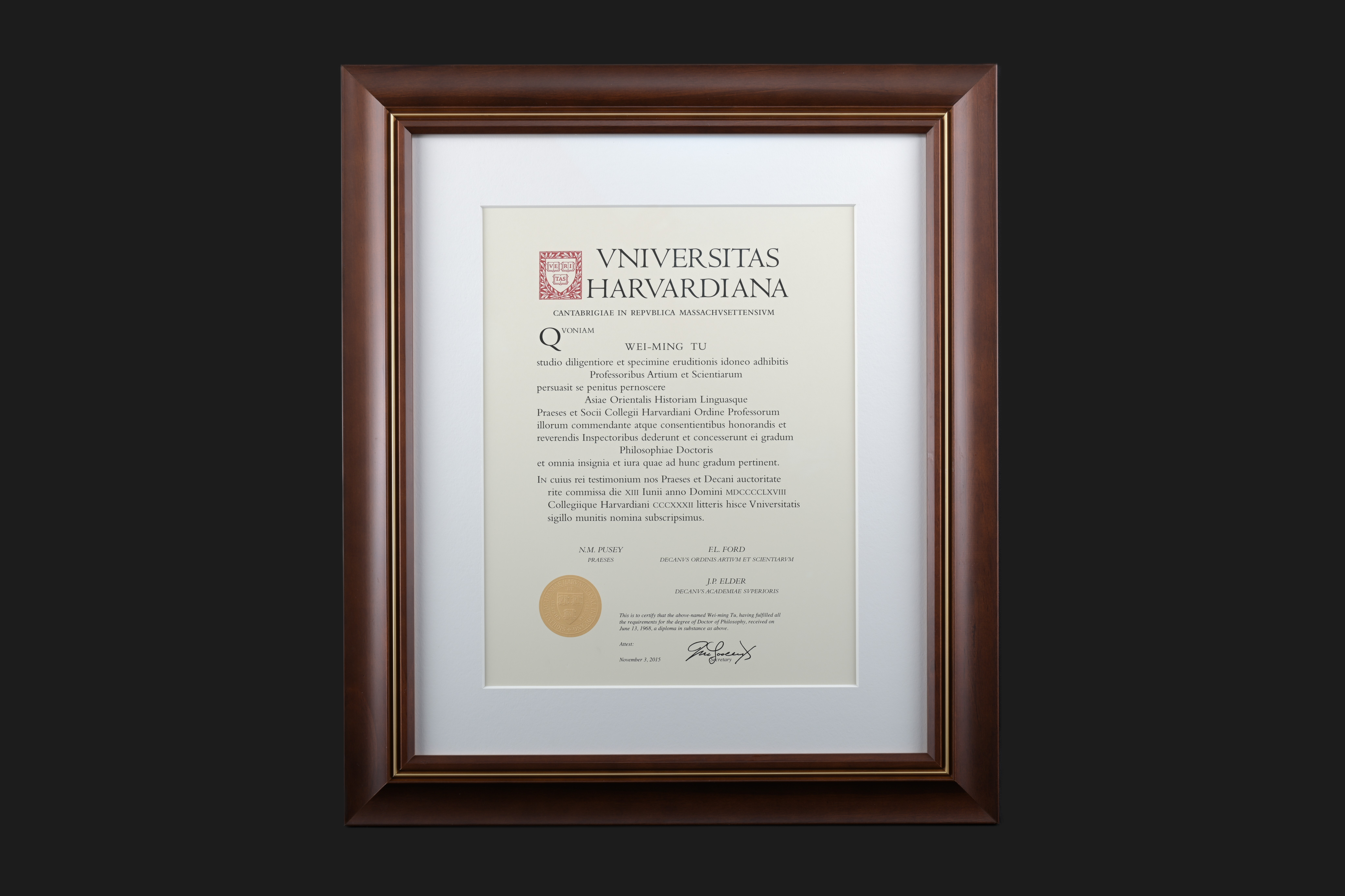 【哈佛大學博士學位】證書